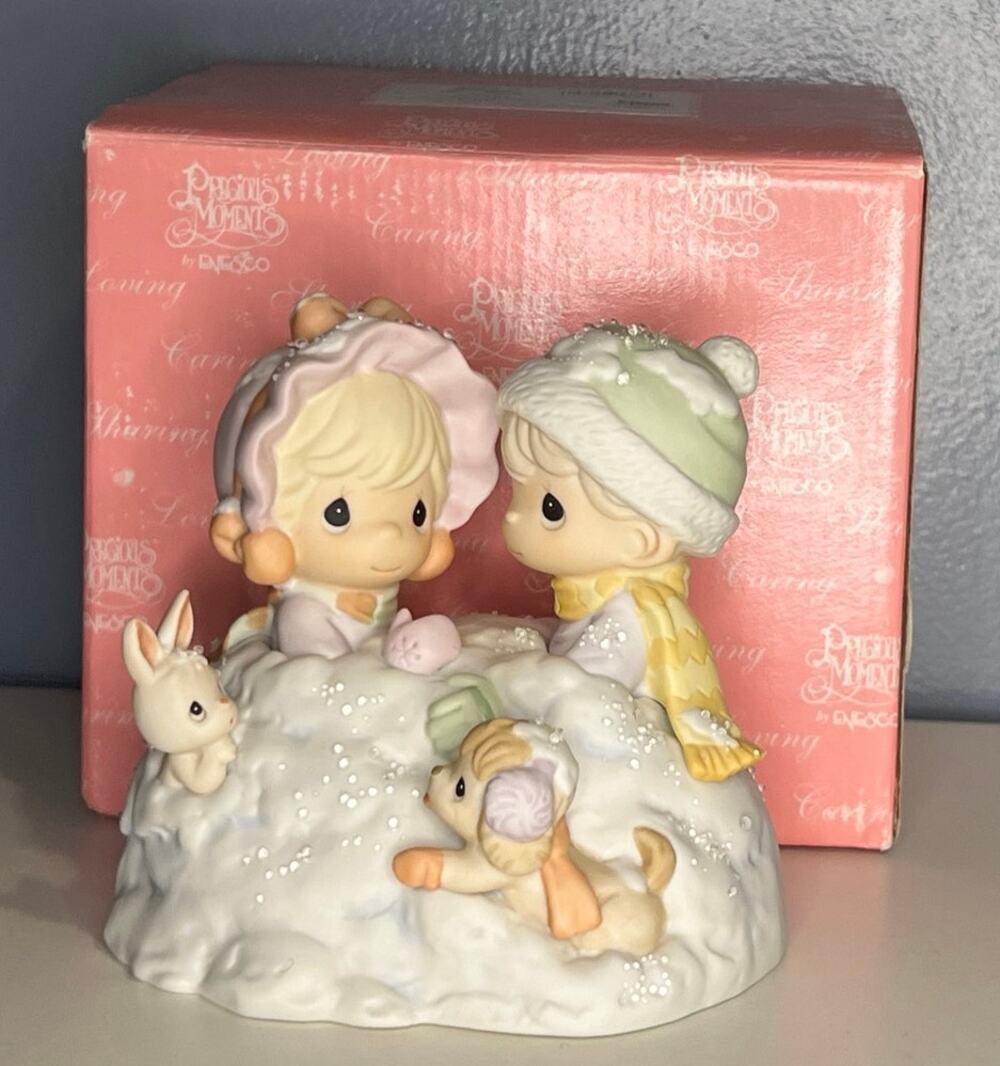 Vintage Precious Moments “Up To Our Ears In A White Christmas”